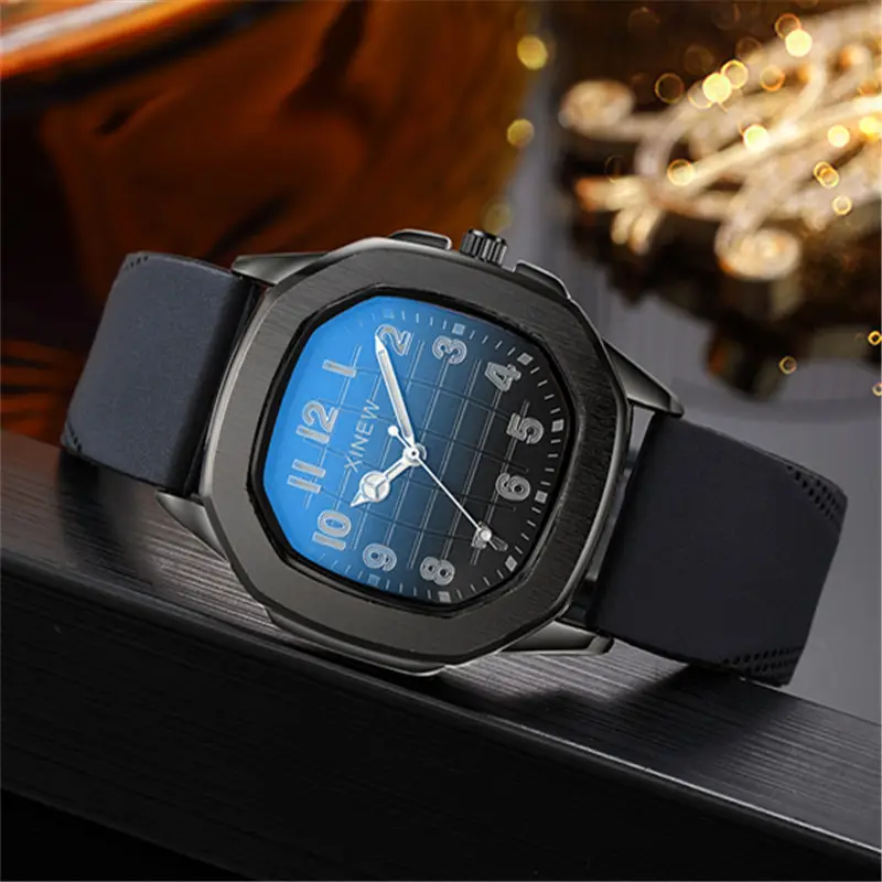 Men's Black Silicone Quartz Watch with Blue Dial - Image 16