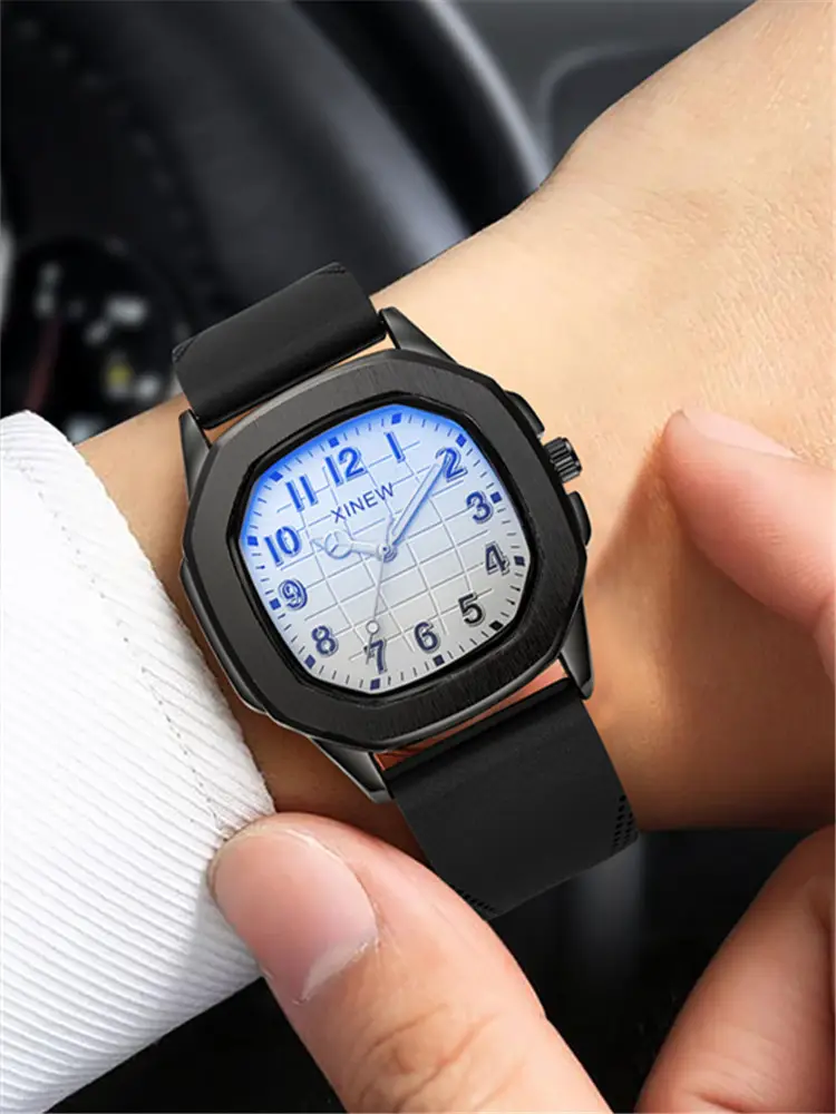 Men's Black Silicone Quartz Watch with Blue Dial — feature 5
