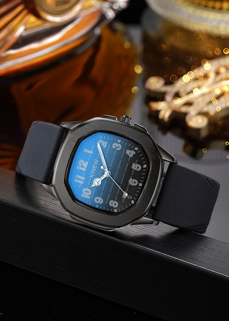 Men's Black Silicone Quartz Watch with Blue Dial — feature 7