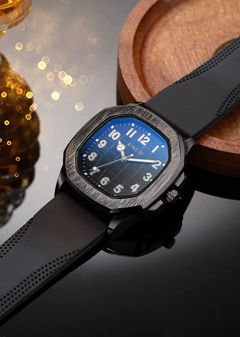 Men's Black Silicone Quartz Watch with Blue Dial — feature 9