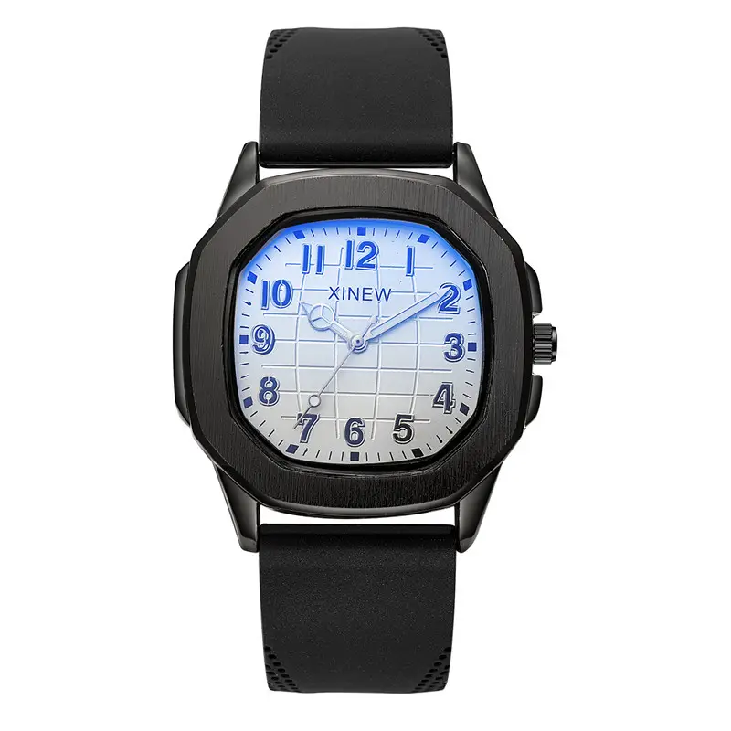 Men's Black Silicone Quartz Watch with Blue Dial - Image 2