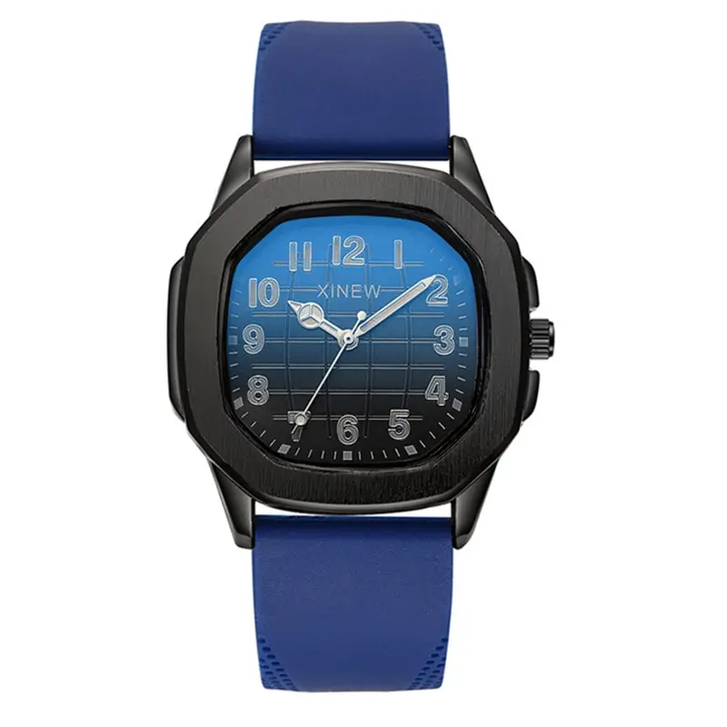 Men's Black Silicone Quartz Watch with Blue Dial - Image 5