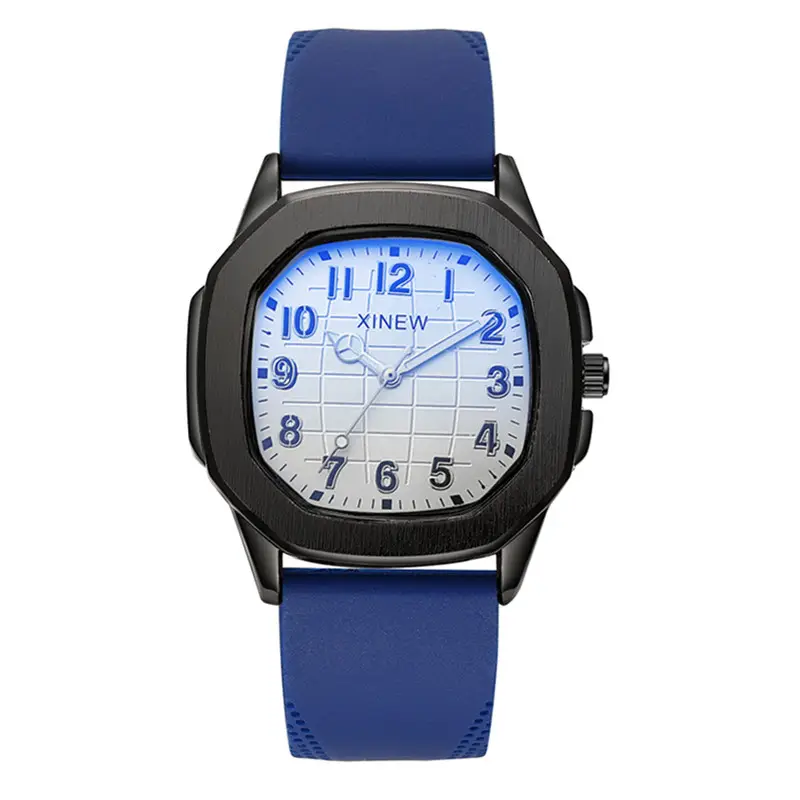 Men's Black Silicone Quartz Watch with Blue Dial - Image 6