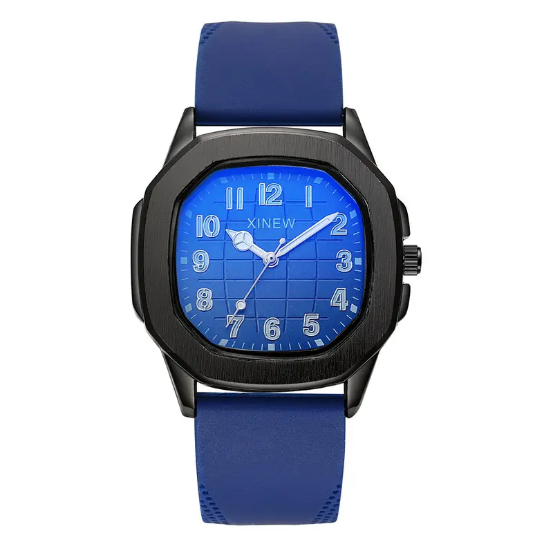 Men's Black Silicone Quartz Watch with Blue Dial - Image 7