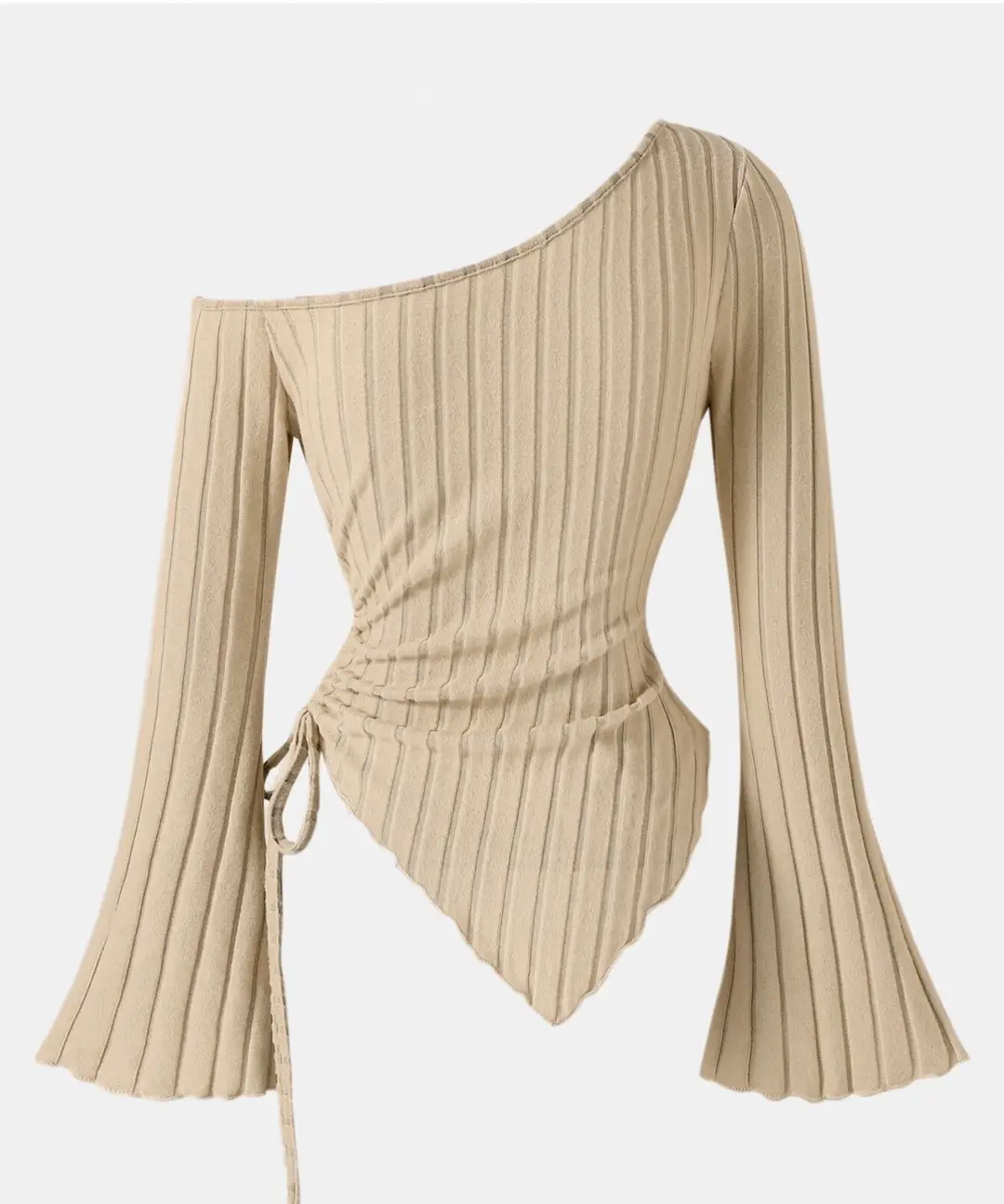 24-year-old Elegant Special Style apricot Painted Shoulder T-shirt with Asymmetrical Hem Horn Sleeve Shoulder-free Halloween Comfortable T-shirt — feature 29