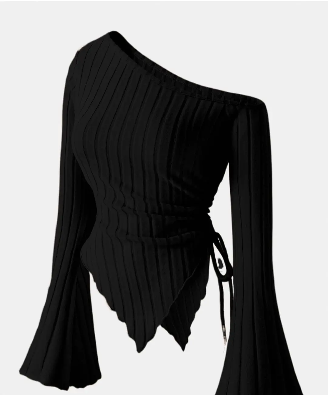 24-year-old Elegant Special Style apricot Painted Shoulder T-shirt with Asymmetrical Hem Horn Sleeve Shoulder-free Halloween Comfortable T-shirt — feature 5