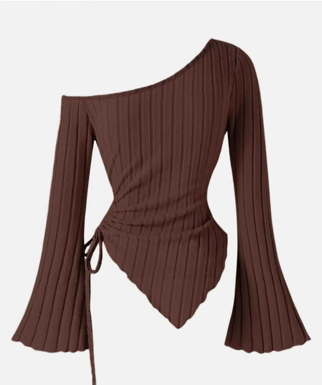 24-year-old Elegant Special Style apricot Painted Shoulder T-shirt with Asymmetrical Hem Horn Sleeve Shoulder-free Halloween Comfortable T-shirt — feature 9
