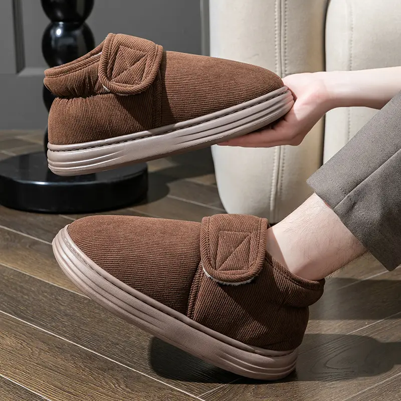 Men's Cotton Slippers Bag Heel Winter Home Indoor Plush Cold-proof Household Non-slip High-top Velcro Warm Cotton Shoes - Image 8