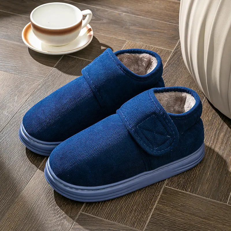 Men's Cotton Slippers Bag Heel Winter Home Indoor Plush Cold-proof Household Non-slip High-top Velcro Warm Cotton Shoes - Image 2
