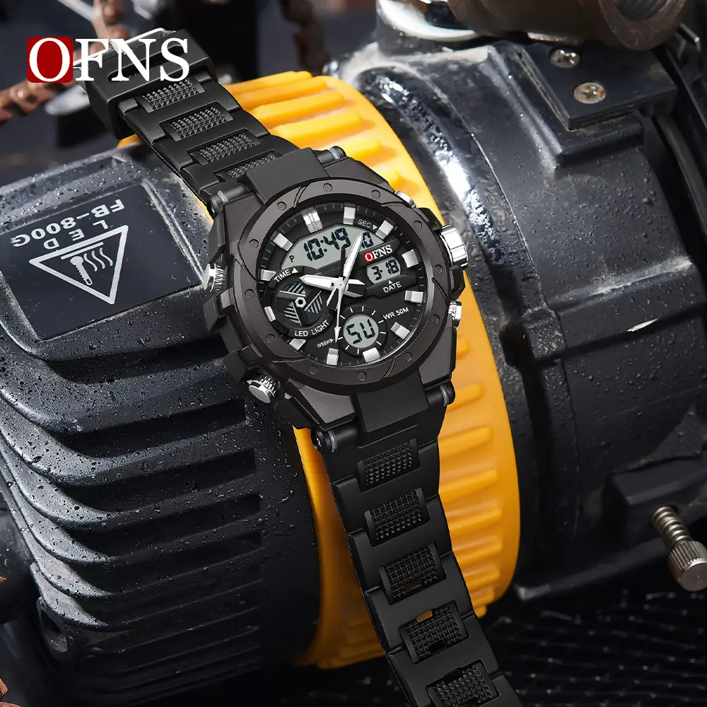 O'FNS Multifunctional Sports Watch for Men Black White Green