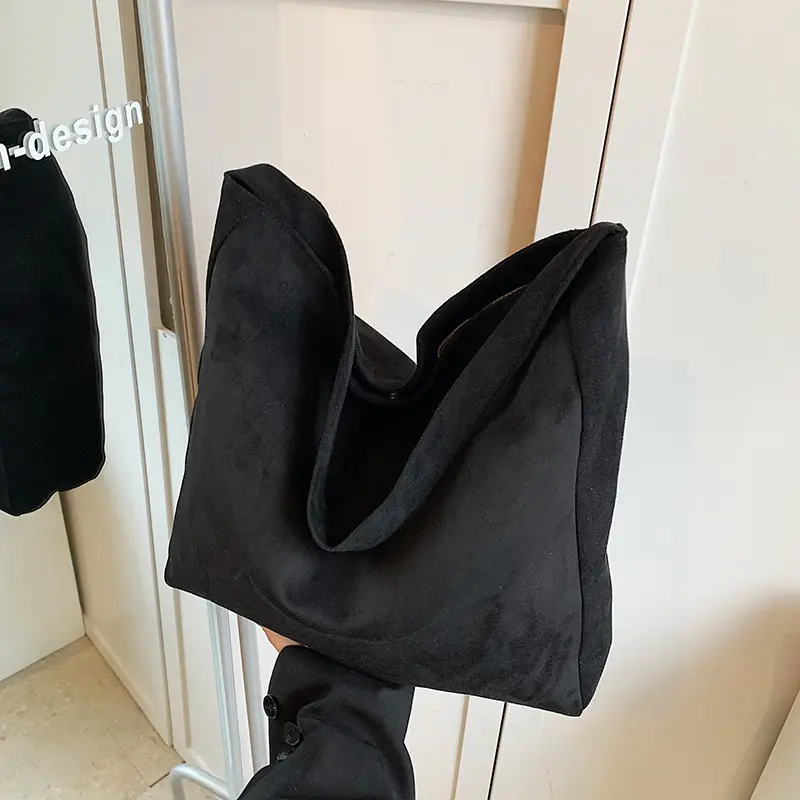 2024 New Arrival Black Suede Underarm Bag with Wide Strap - Image 5