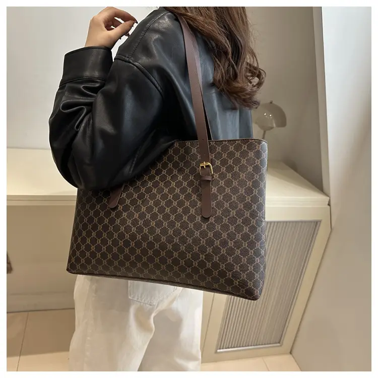 Large Capacity Women's Brown Monogram Tote Bag — feature 8