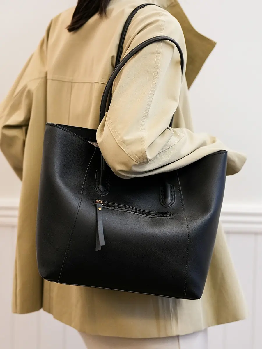 Black Large Capacity Shoulder Tote Bag for Women - Image 8
