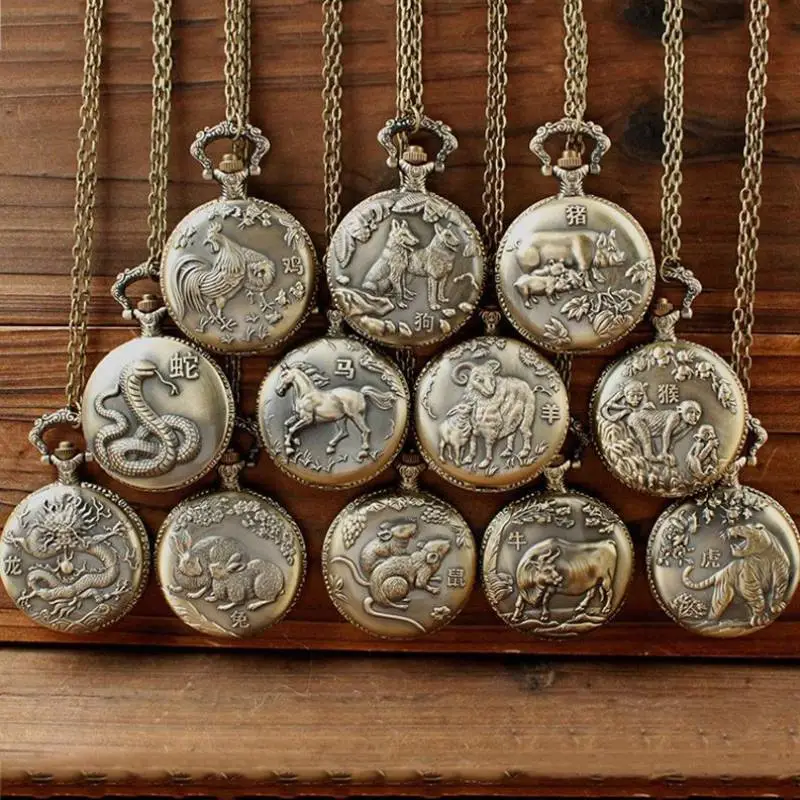 Zodiac Dragon Pocket Watch Necklace for Men Women - Image 22