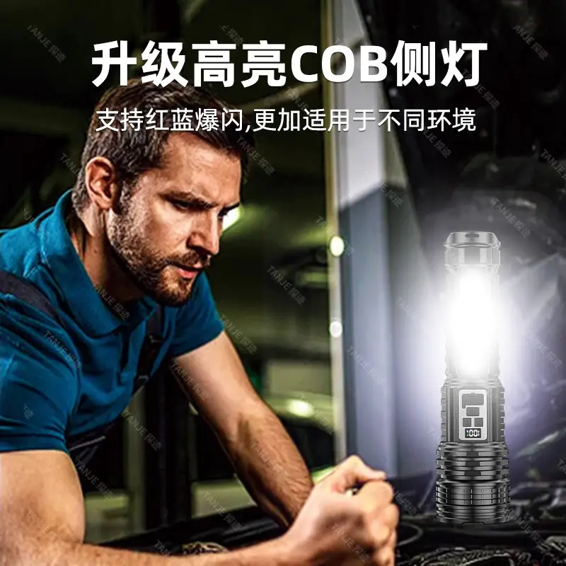 Rechargeable Flashlight Yellow White Double Light Source - Image 3
