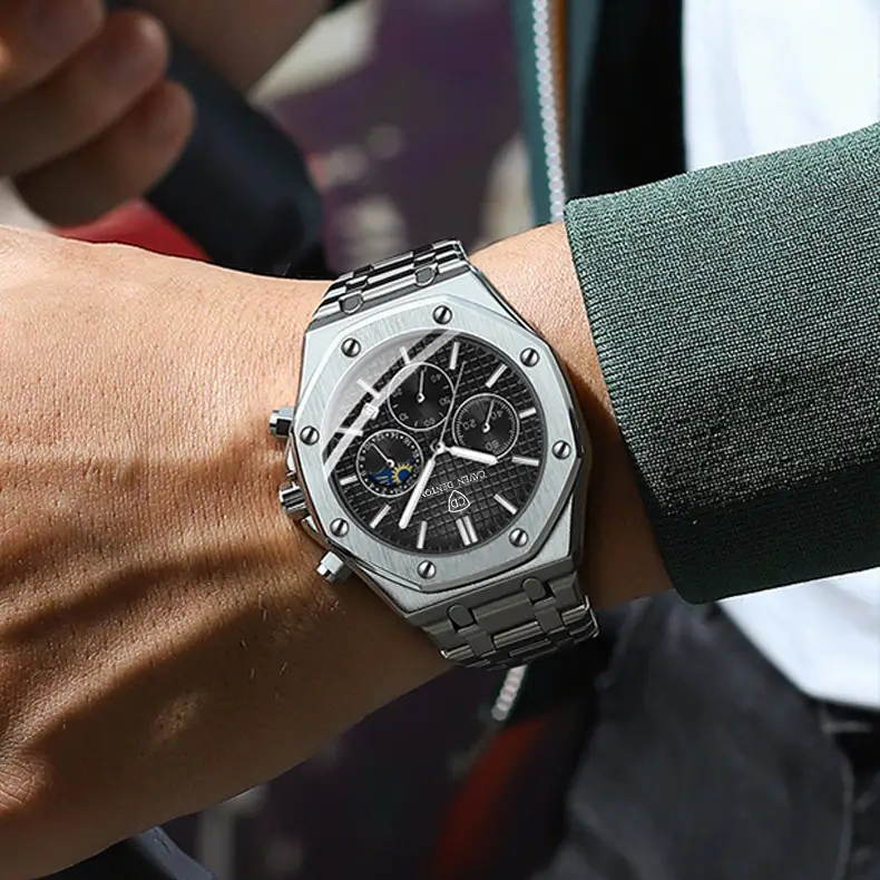 Men's Multifunctional Quartz Watch with Steel Band