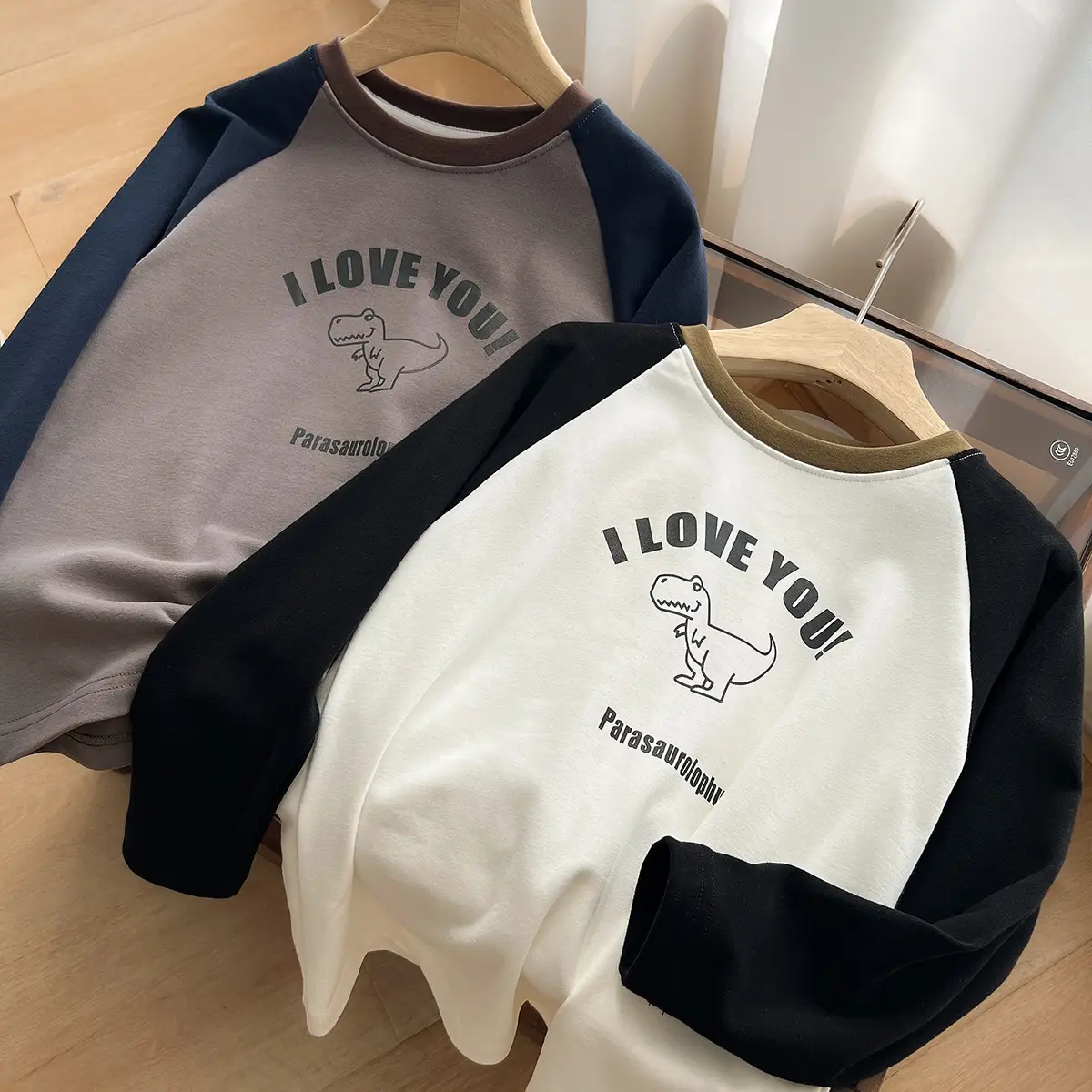 Children Cotton Long Sleeve T-Shirt Gray Blue Elephant Print