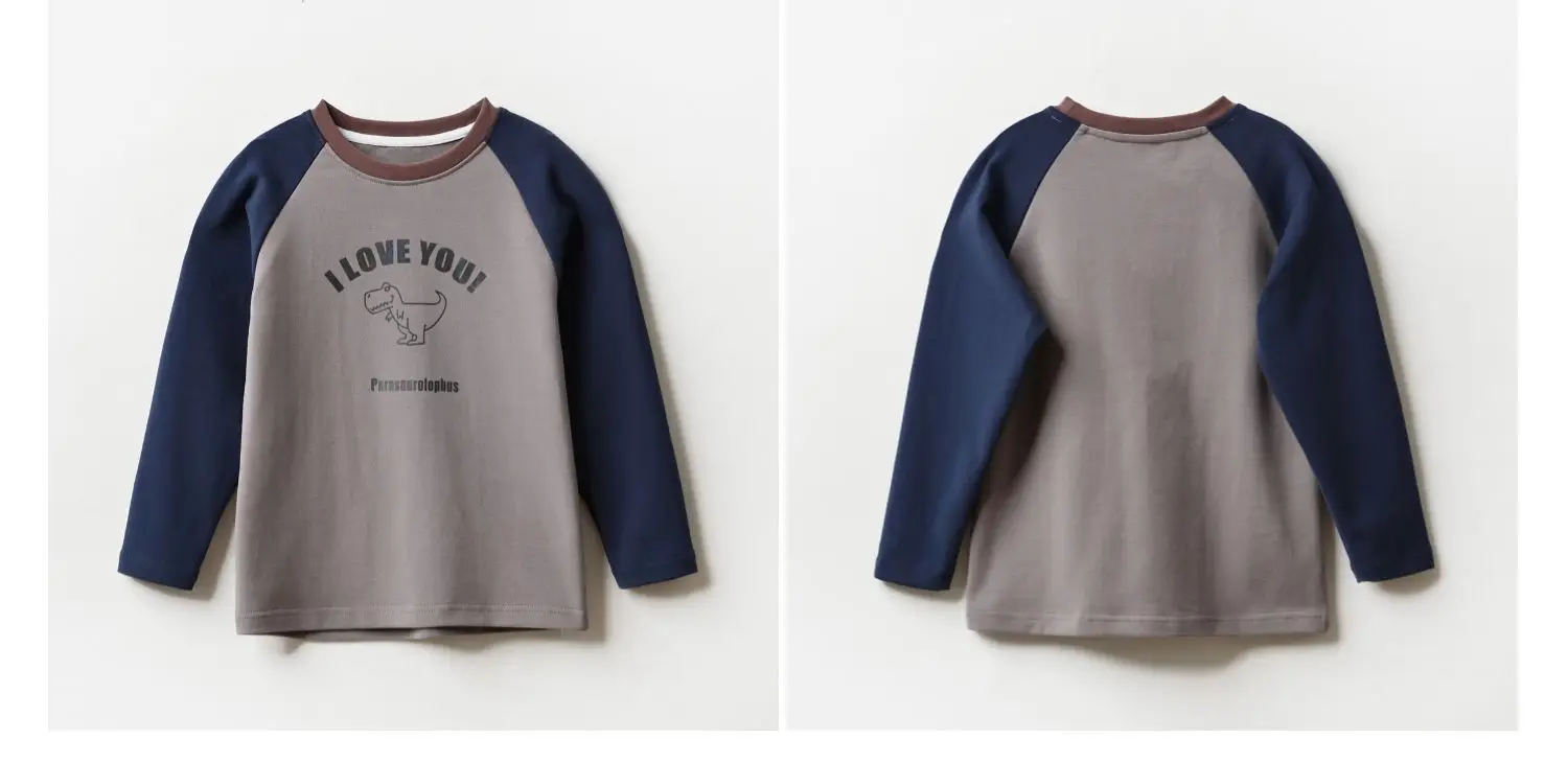 Children Cotton Long Sleeve T-Shirt Gray Blue Elephant Print — feature 5