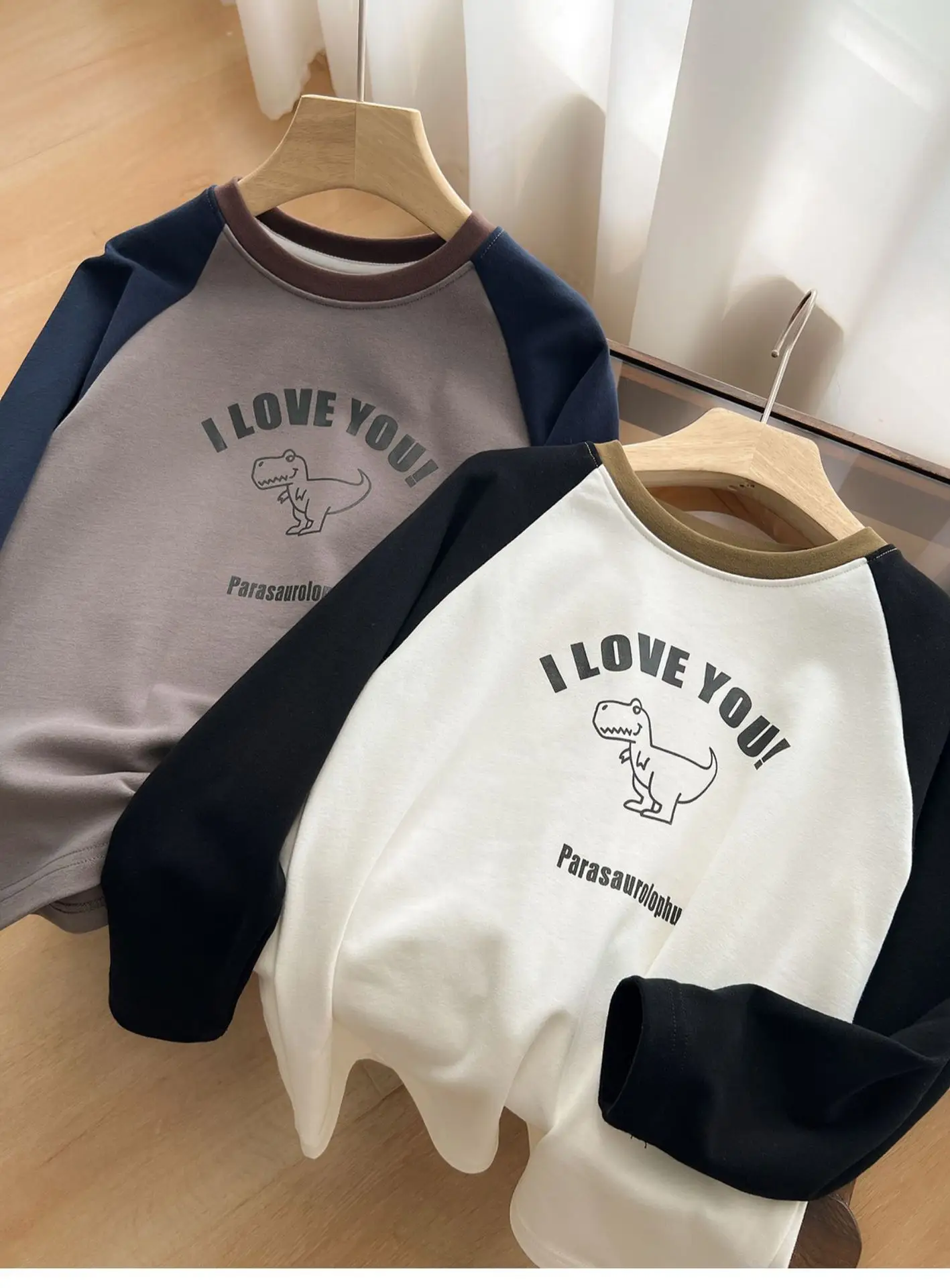 Children Cotton Long Sleeve T-Shirt Gray Blue Elephant Print — feature 7