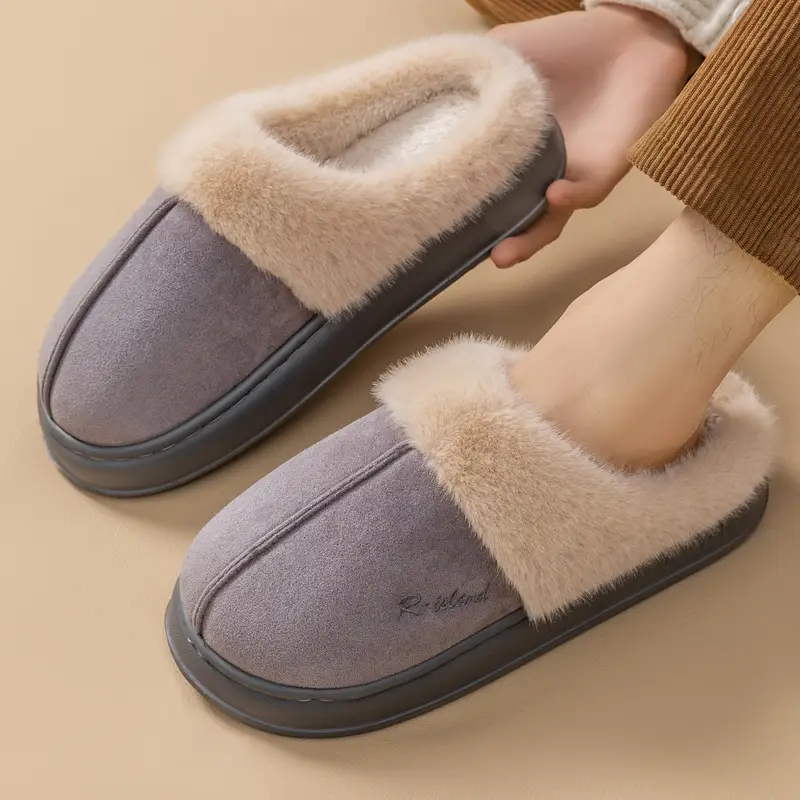 Women's cotton slippers autumn and winter 2024 new home room velvet warm fluffy slippers men's lovers winter - Image 11