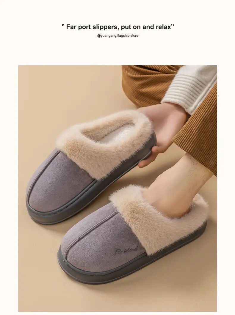 Women's cotton slippers autumn and winter 2024 new home room velvet warm fluffy slippers men's lovers winter — feature 12