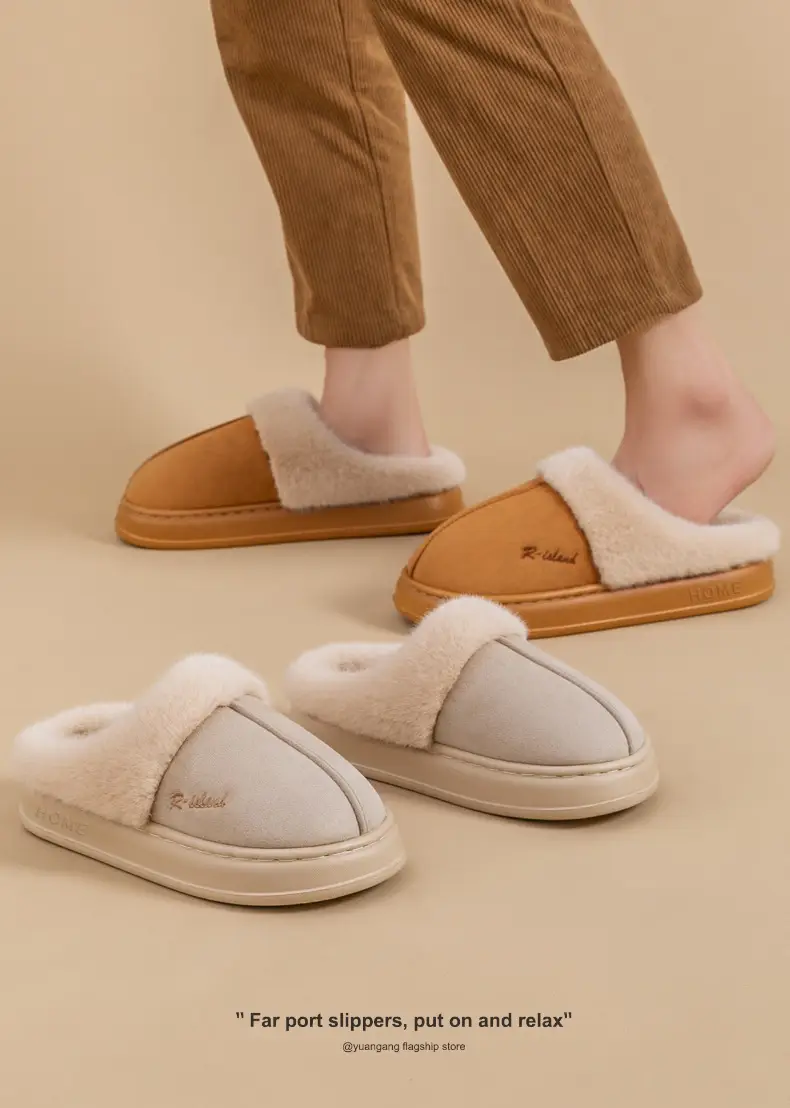 Women's cotton slippers autumn and winter 2024 new home room velvet warm fluffy slippers men's lovers winter — feature 14