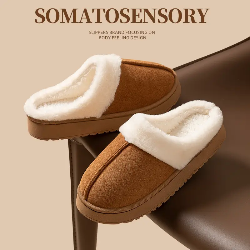 Women's cotton slippers autumn and winter 2024 new home room velvet warm fluffy slippers men's lovers winter - Image 5