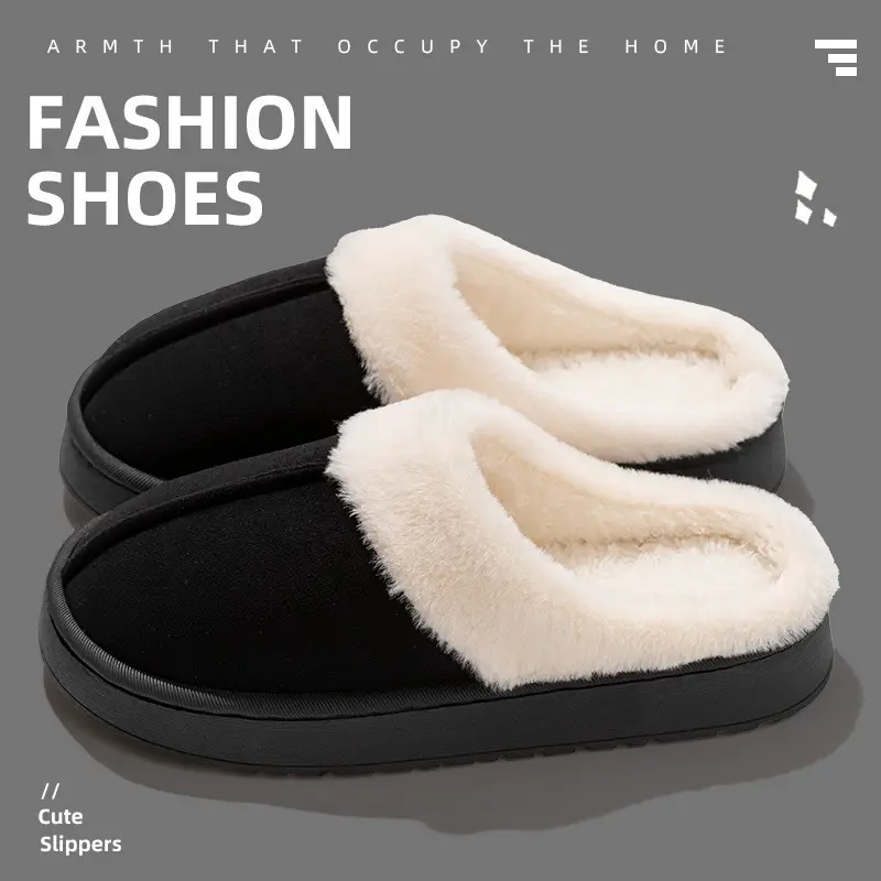 Women's cotton slippers autumn and winter 2024 new home room velvet warm fluffy slippers men's lovers winter - Image 6