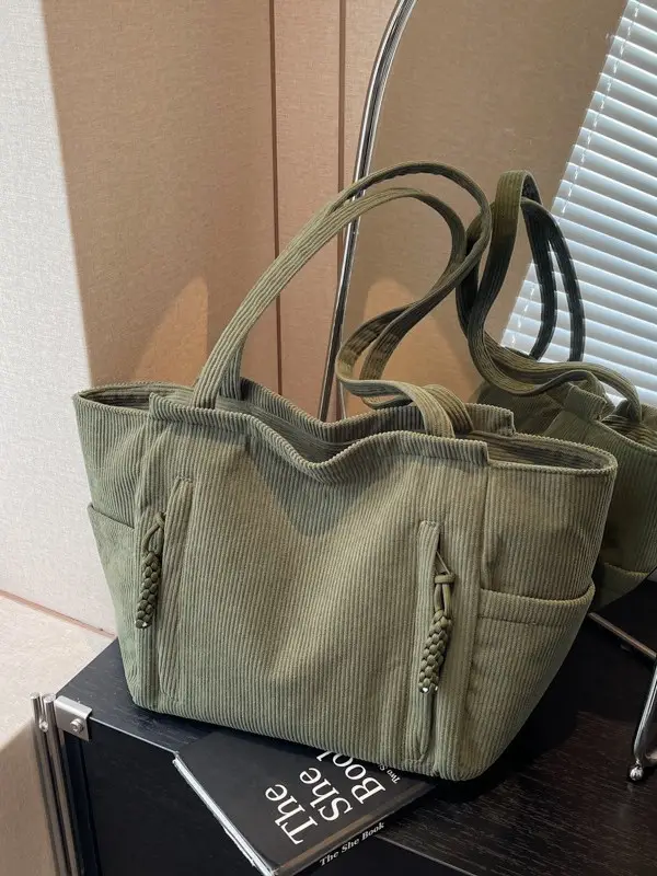 Women's Cross-Border Corduroy Tote Bag Beige 2024 - Image 7