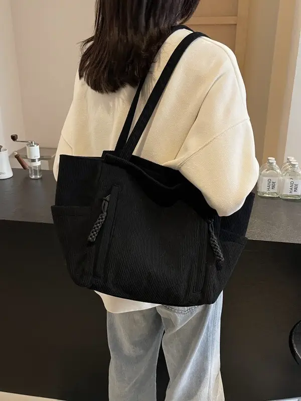 Women's Cross-Border Corduroy Tote Bag Beige 2024 - Image 8