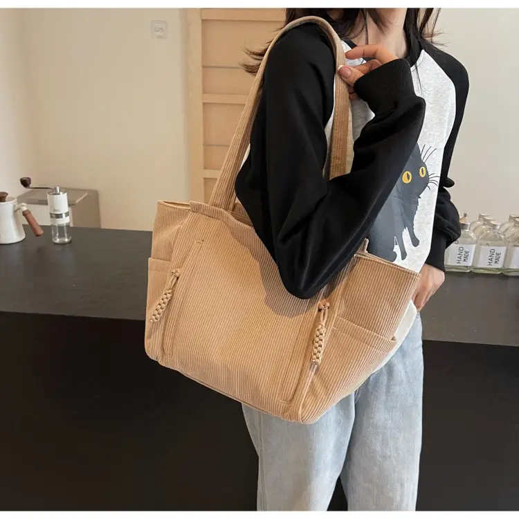 Women's Cross-Border Corduroy Tote Bag Beige 2024 — feature 11