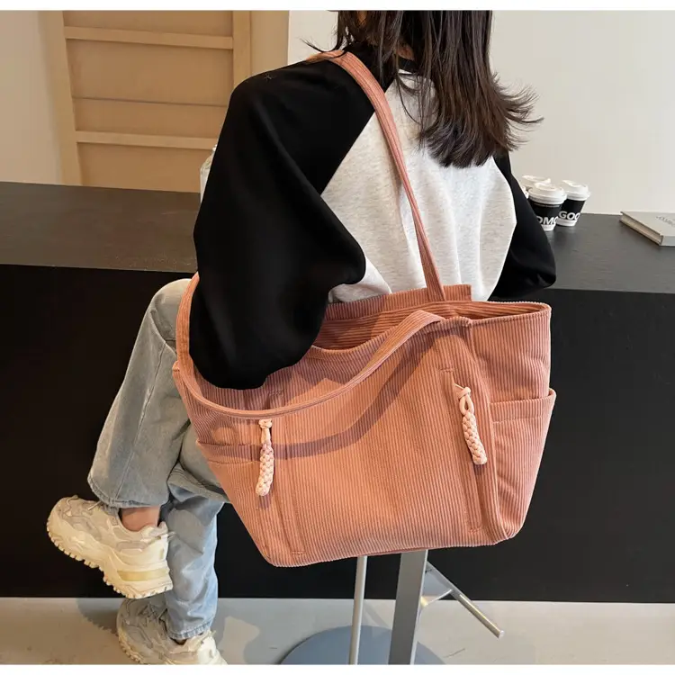 Women's Cross-Border Corduroy Tote Bag Beige 2024 — feature 16