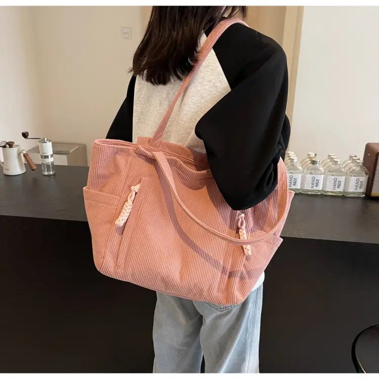 Women's Cross-Border Corduroy Tote Bag Beige 2024 — feature 17