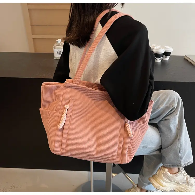 Women's Cross-Border Corduroy Tote Bag Beige 2024 — feature 18