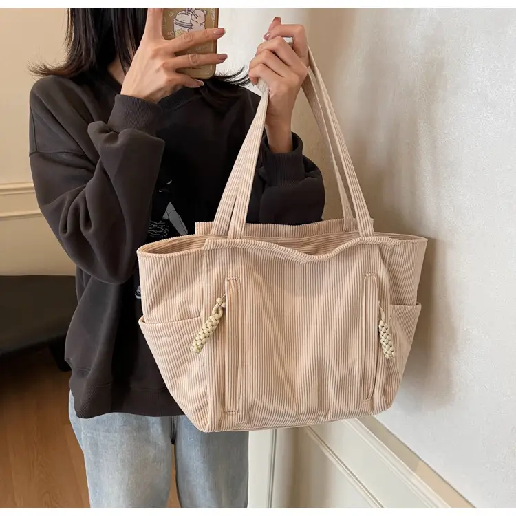 Women's Cross-Border Corduroy Tote Bag Beige 2024 — feature 20