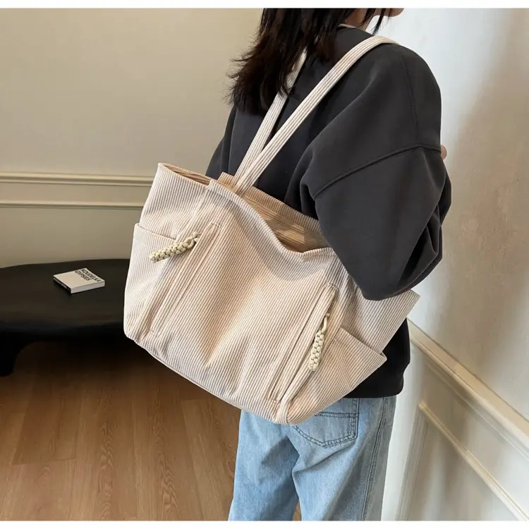 Women's Cross-Border Corduroy Tote Bag Beige 2024 — feature 21