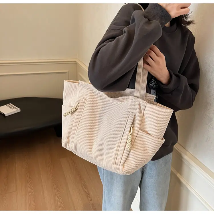 Women's Cross-Border Corduroy Tote Bag Beige 2024 — feature 22