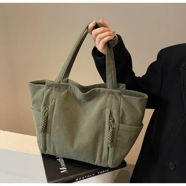 Women's Cross-Border Corduroy Tote Bag Beige 2024 — feature 24