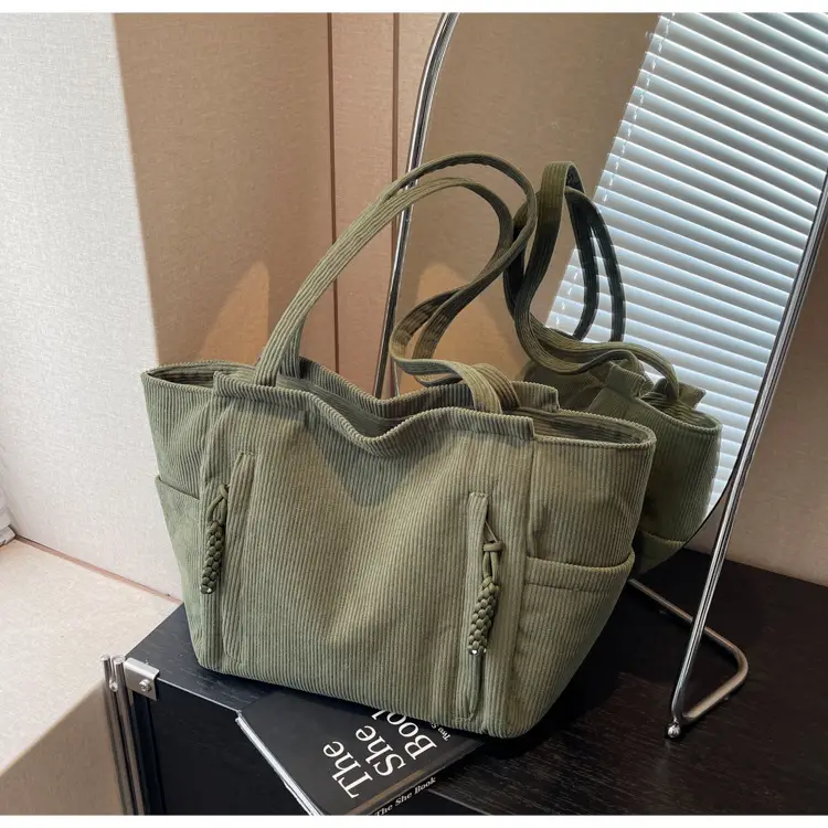 Women's Cross-Border Corduroy Tote Bag Beige 2024 — feature 25