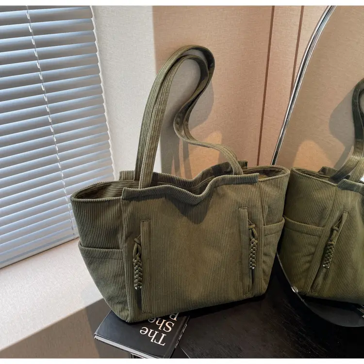 Women's Cross-Border Corduroy Tote Bag Beige 2024 — feature 26