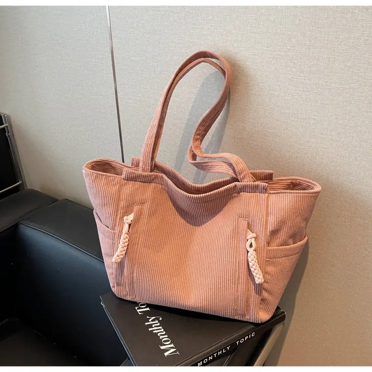 Women's Cross-Border Corduroy Tote Bag Beige 2024 — feature 27