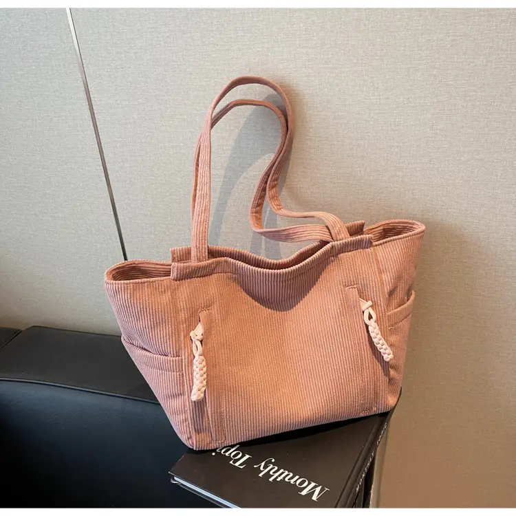 Women's Cross-Border Corduroy Tote Bag Beige 2024 — feature 28