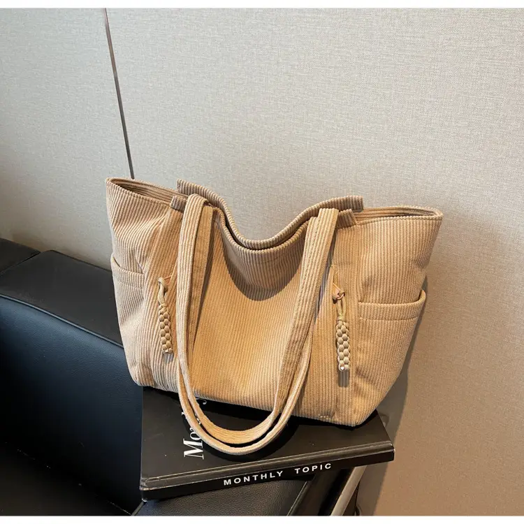 Women's Cross-Border Corduroy Tote Bag Beige 2024 — feature 30