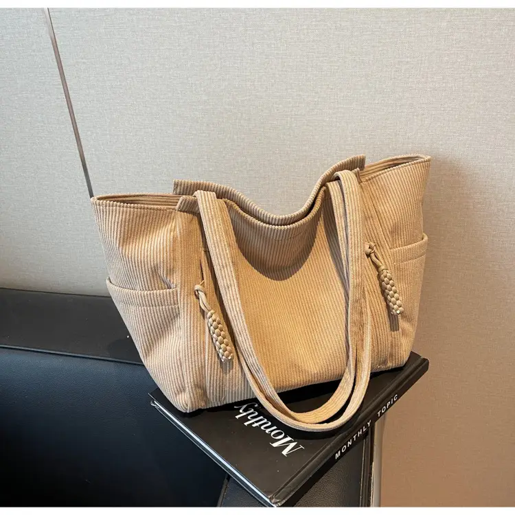 Women's Cross-Border Corduroy Tote Bag Beige 2024 — feature 31