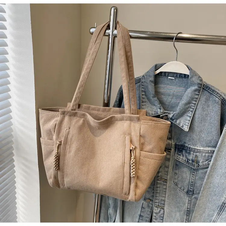 Women's Cross-Border Corduroy Tote Bag Beige 2024 — feature 32