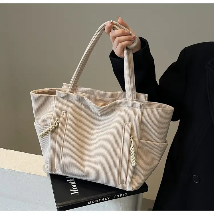 Women's Cross-Border Corduroy Tote Bag Beige 2024 — feature 33
