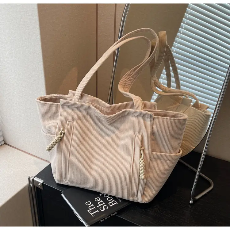 Women's Cross-Border Corduroy Tote Bag Beige 2024 — feature 34