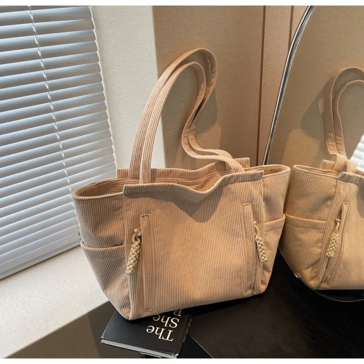 Women's Cross-Border Corduroy Tote Bag Beige 2024 — feature 35