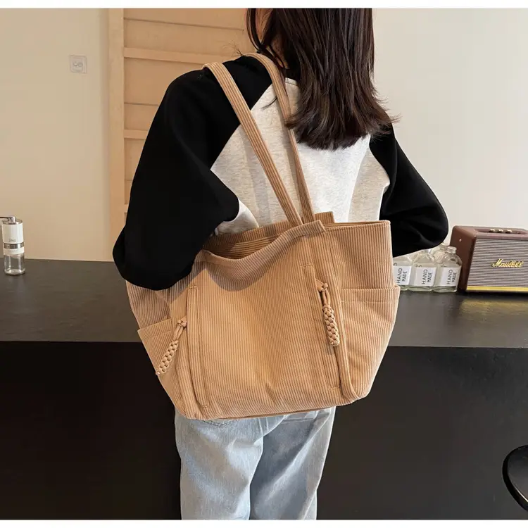 Women's Cross-Border Corduroy Tote Bag Beige 2024 — feature 8