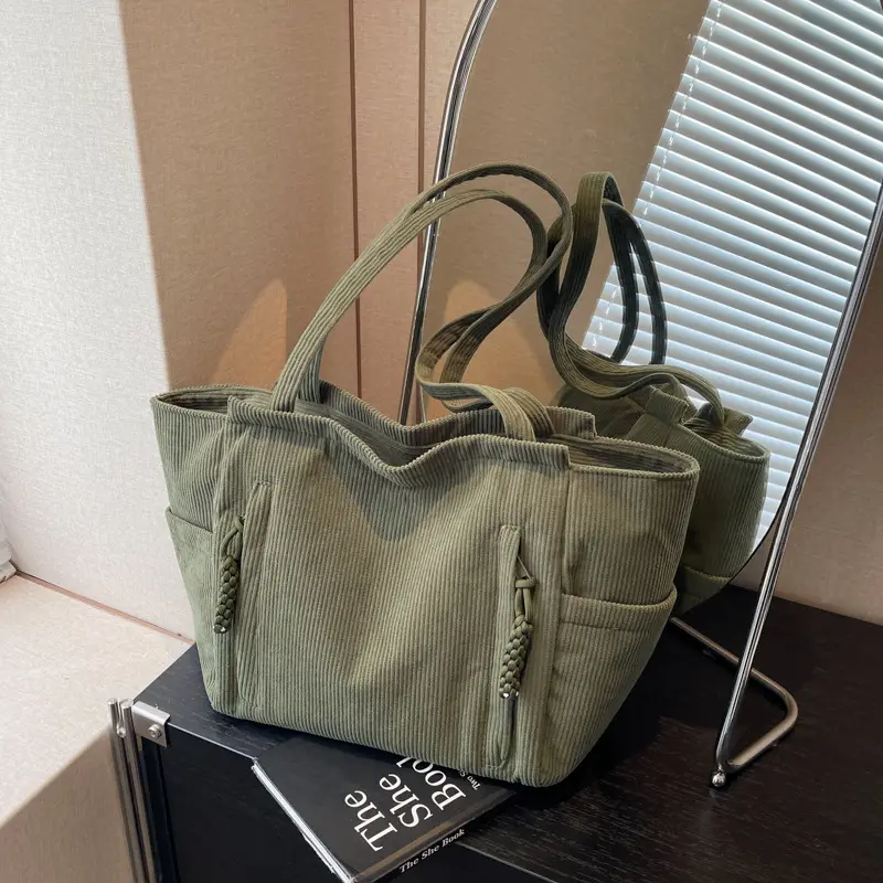 Women's Cross-Border Corduroy Tote Bag Beige 2024 - Image 2